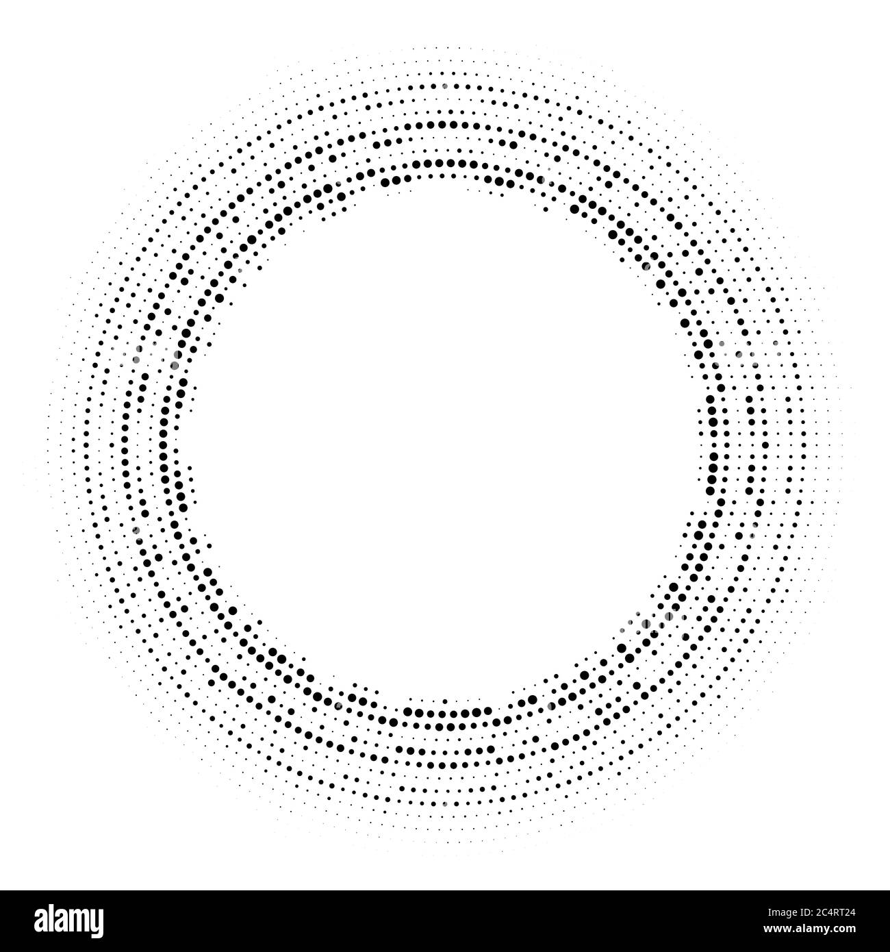 Arrière-plan en pointillés demi-tons distribués de façon circulaire. Motif vectoriel d'effet demi-ton. Points circulaires isolés sur fond blanc. Illustration de Vecteur