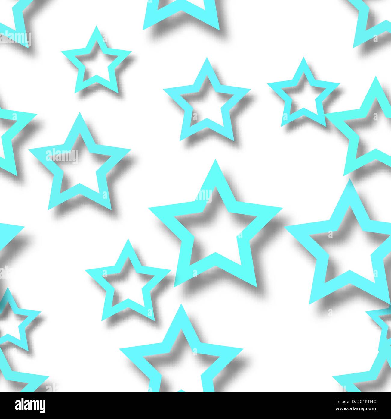 Motif abstrait sans couture d'étoiles bleu clair disposées aléatoirement avec des ombres douces sur fond blanc Illustration de Vecteur