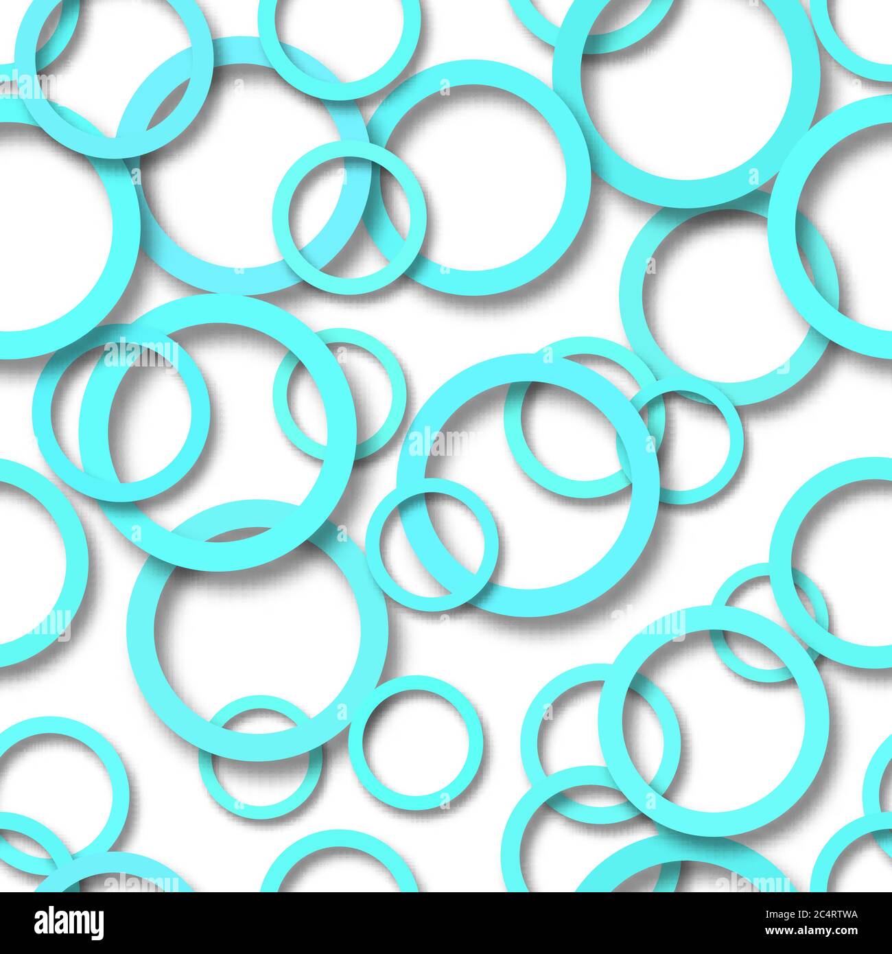 Motif abstrait sans couture d'anneaux bleu clair disposés aléatoirement avec des ombres douces sur fond blanc Illustration de Vecteur