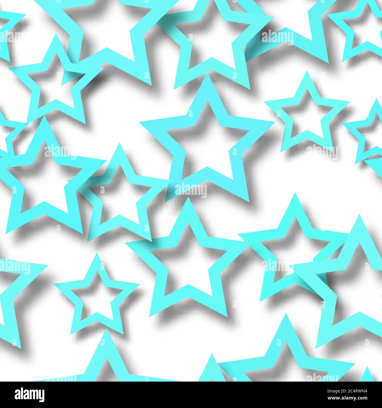 Motif abstrait sans couture d'étoiles bleu clair disposées aléatoirement avec des ombres douces sur fond blanc Illustration de Vecteur