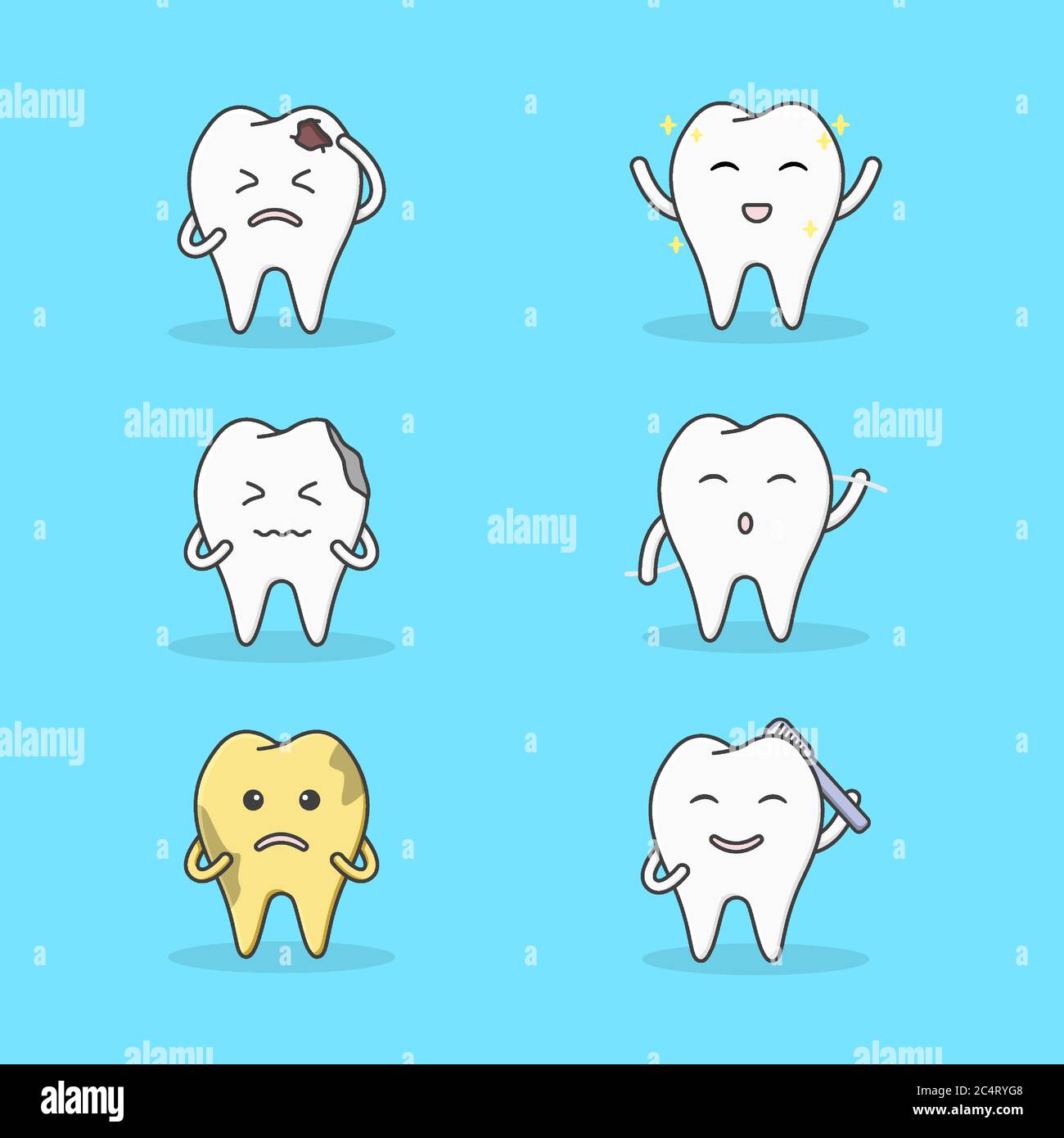 ensemble de dents de caractère mignon dans de nombreuses activités Illustration de Vecteur