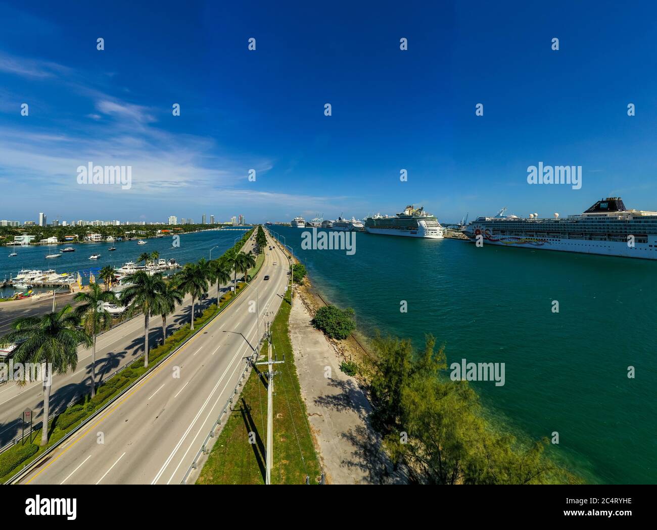 Bateaux de croisière photo aérienne à Port Miami FL Banque D'Images