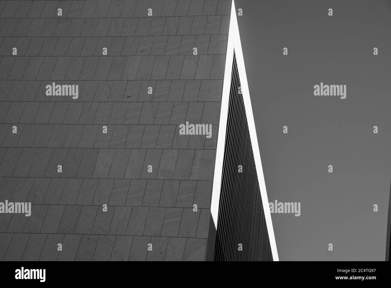 Photo en échelle de gris d'une façade de bâtiment abstraite Banque D'Images