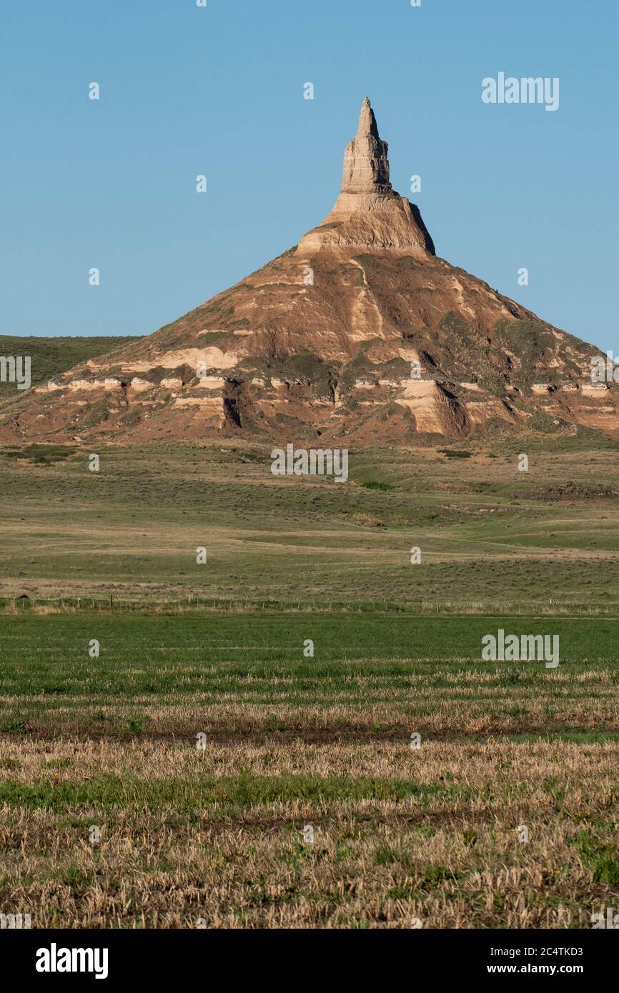 Vue sur le site historique national de Chimney Rock dans le comté de Morrill, Nebraska Banque D'Images