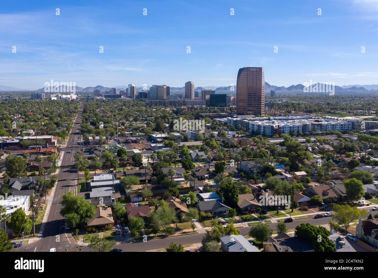 Vue aérienne vers Midtown Phoenix et le quartier de Willo Banque D'Images