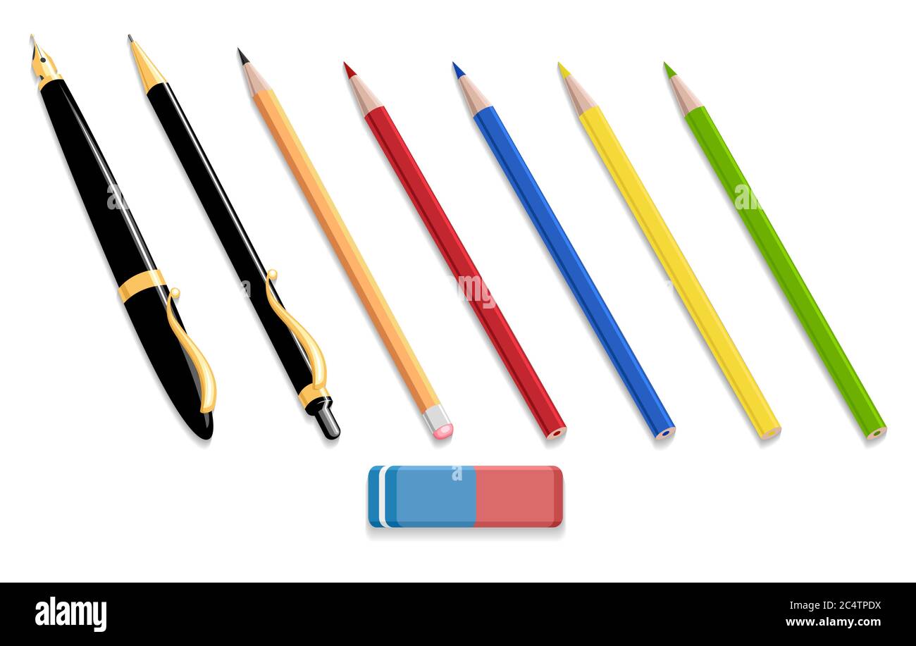 Stylos et crayons icônes 3d isolées Illustration de Vecteur