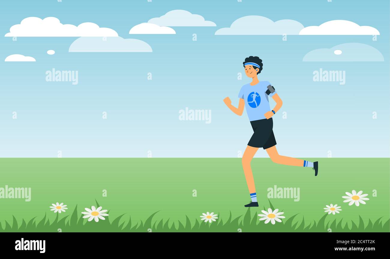 l'homme est en train de courir dans les jardins Illustration de Vecteur