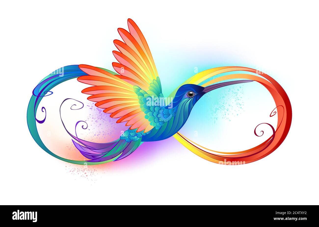 Magnifique tatouage infini avec colibris arc-en-ciel. Oiseau arc-en-ciel. Illustration de Vecteur