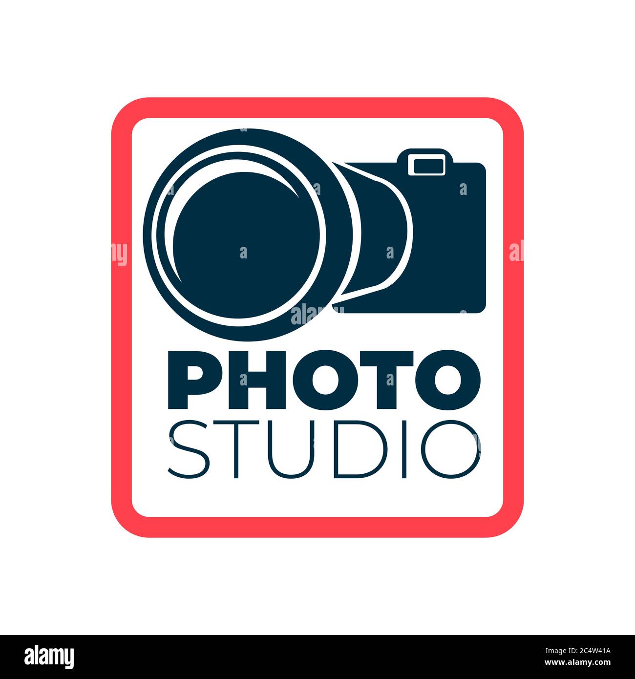 Logo photo studio avec icône appareil photo et cadre Illustration de Vecteur