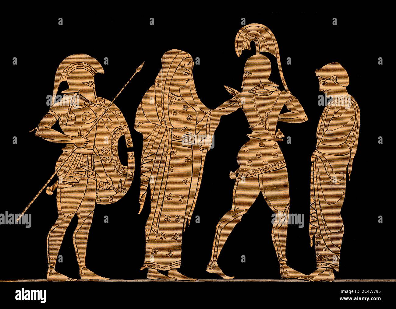 Menelaus captivé par la beauté de Helen, la guerre de Trojan, le krâter à figure rouge attique, la mythologie grecque Banque D'Images