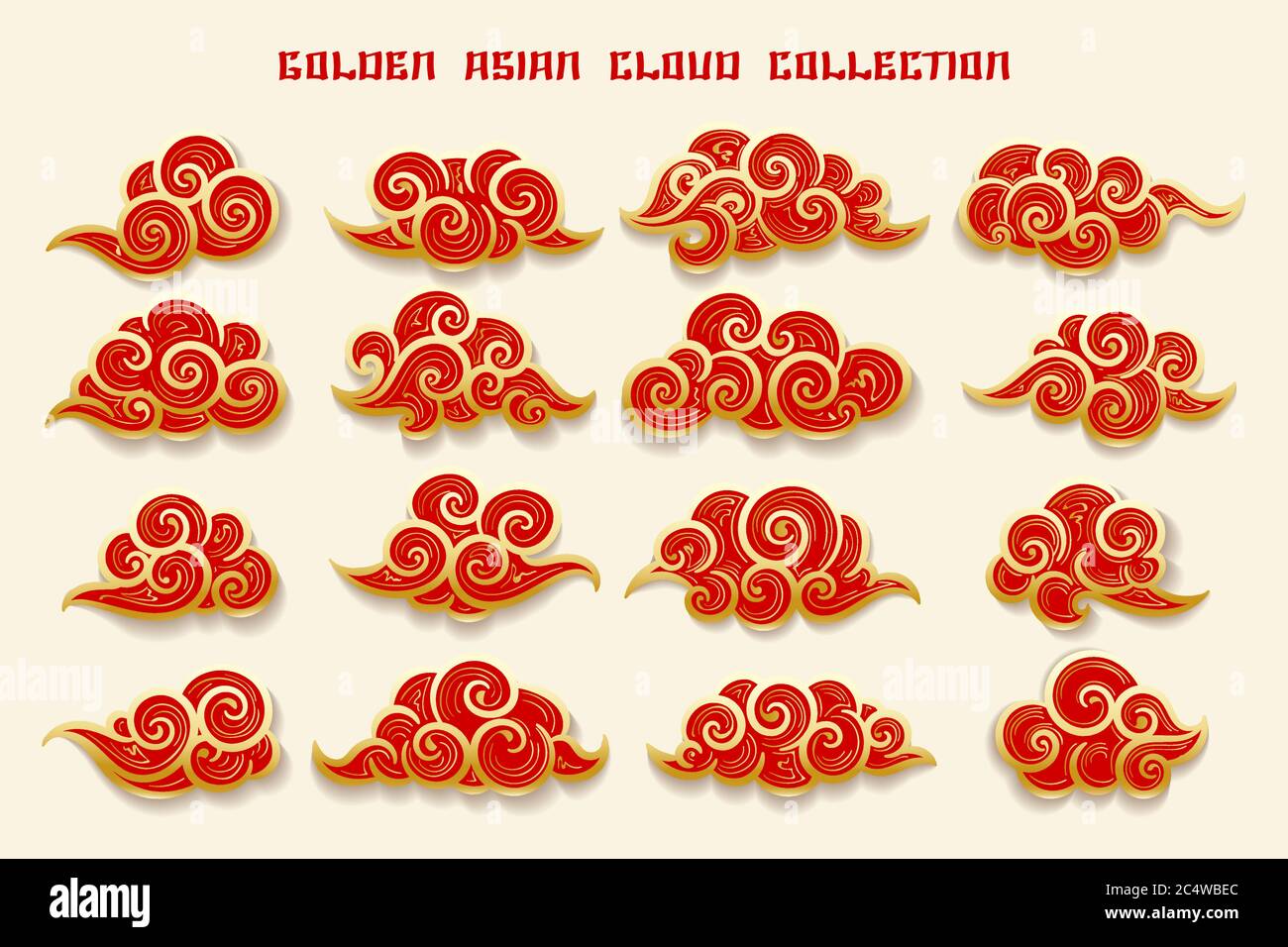 Collection de nuages rouges et dorés de style chinois. Illustration vectorielle. Illustration de Vecteur