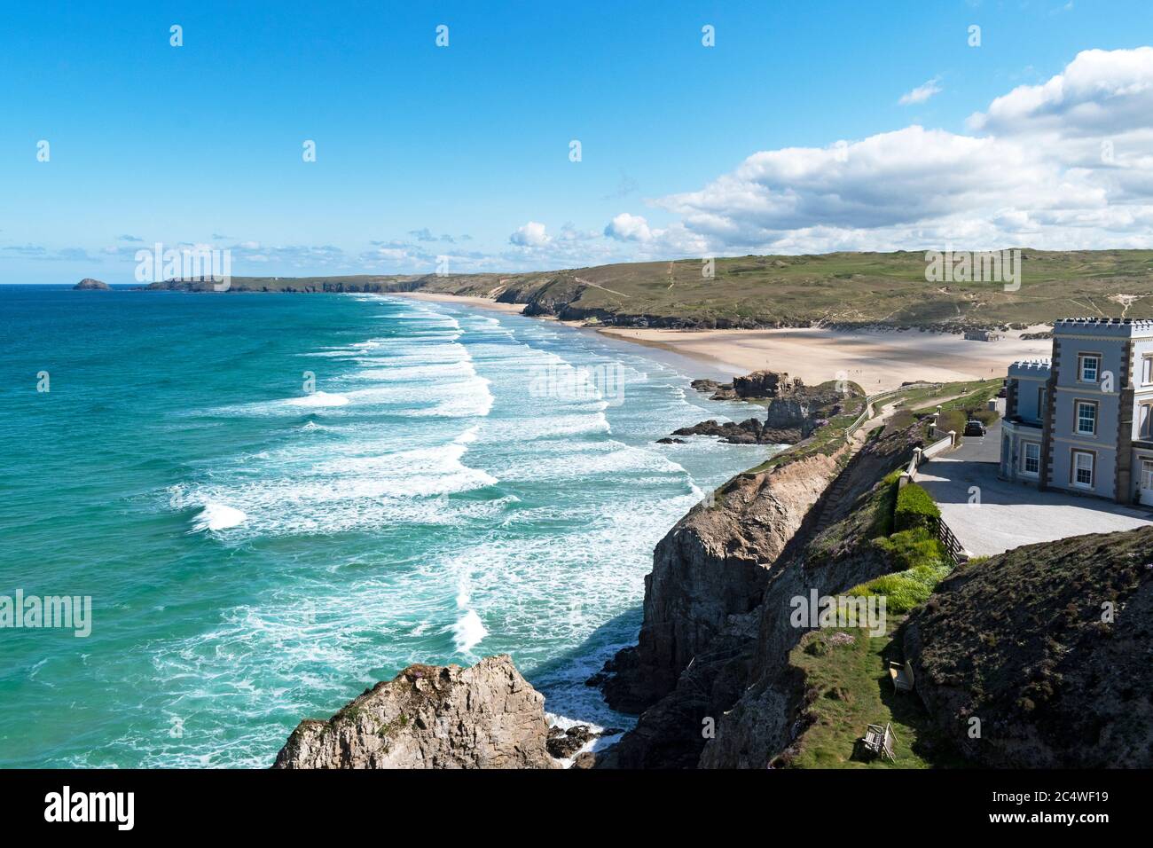 plage de sable à perranporth dans cornwall, angleterre, royaume-uni. Banque D'Images