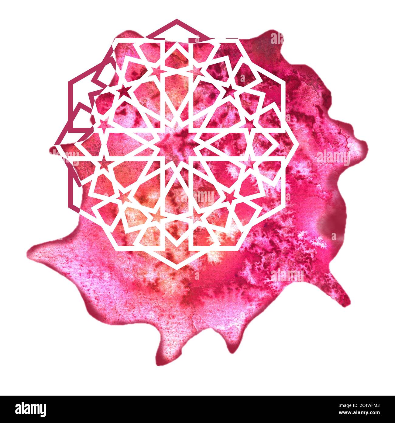 Élément géométrique arrondi Arabesque avec éclaboussures d'aquarelle. Design Mandala Banque D'Images