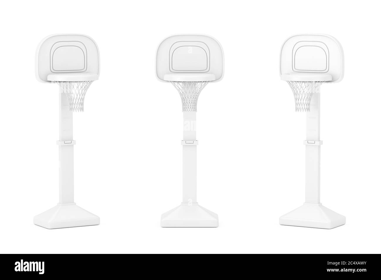 Anneau de basket-ball avec filet en argile pour enfants sur fond blanc. Rendu 3d Banque D'Images