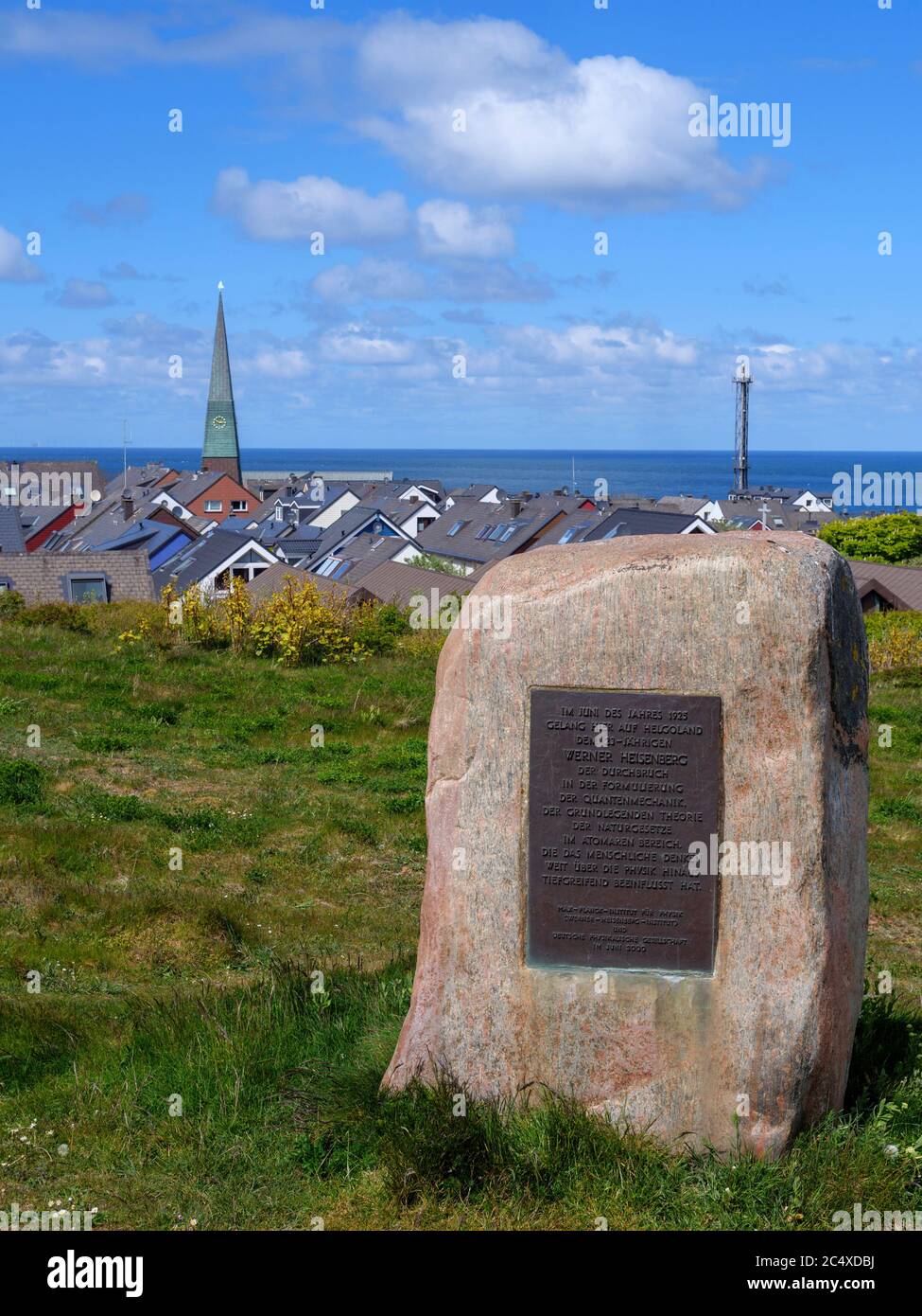 pierre commémorative Werner Heisenberg, horizon, Oberland, île Helgoland, quartier Pinneberg, Schleswig-Holstein, Allemagne, Europe Banque D'Images