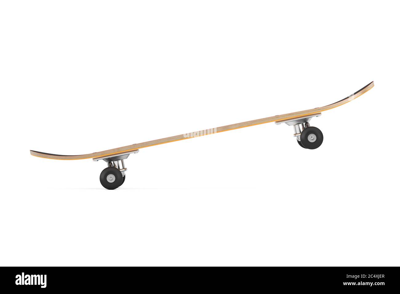 Terrasse en bois moderne avec skateboard sur fond blanc. Rendu 3d Banque D'Images