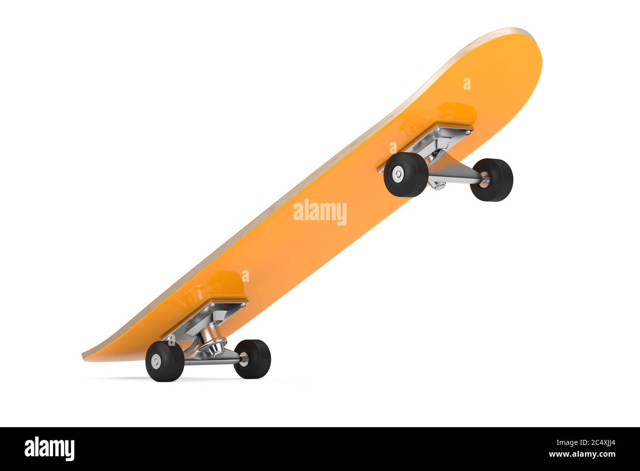 Terrasse en bois moderne avec skateboard sur fond blanc. Rendu 3d Banque D'Images