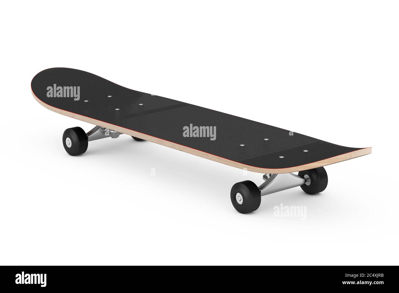Terrasse en bois moderne avec skateboard sur fond blanc. Rendu 3d Banque D'Images