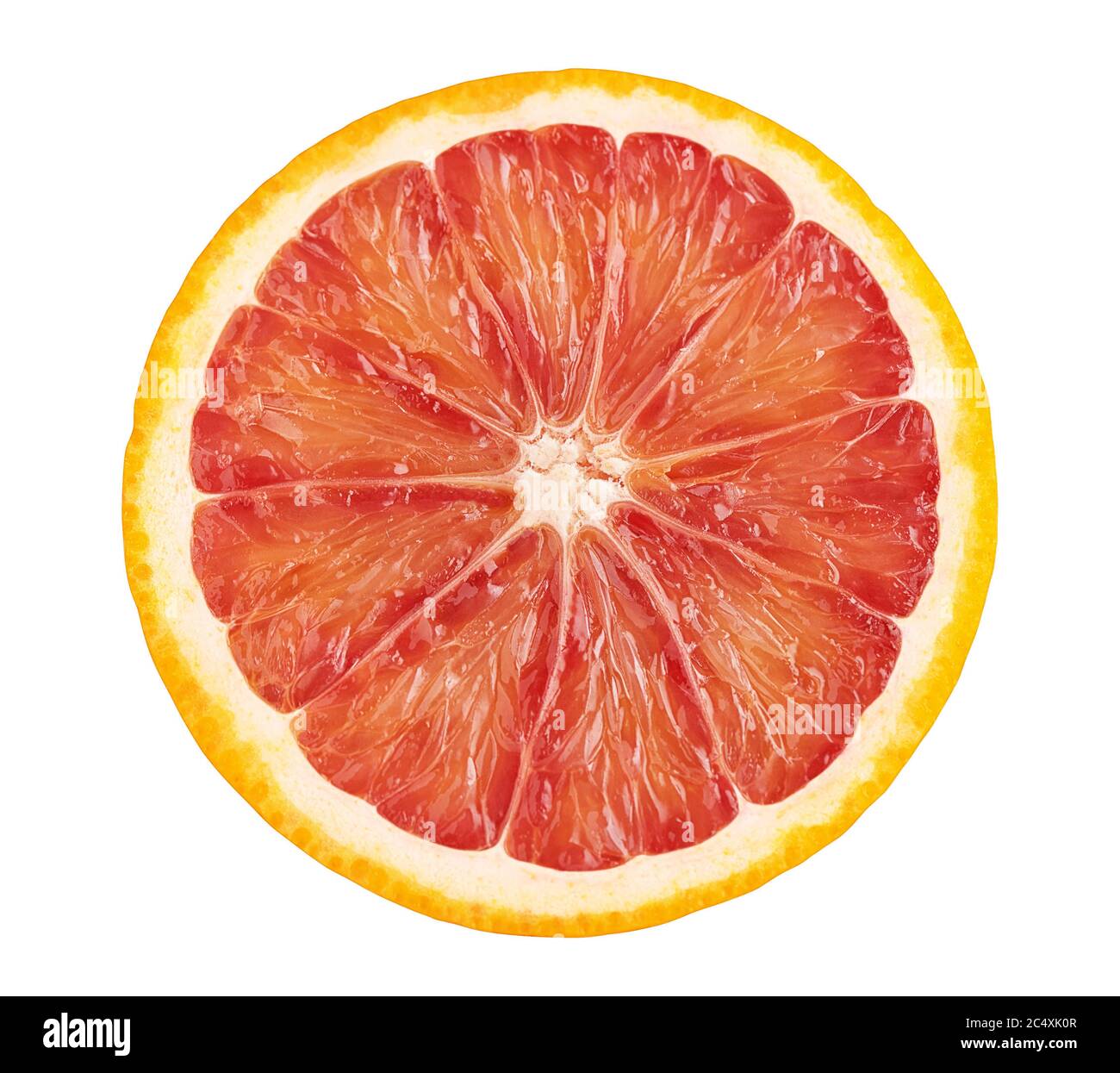 Tranche de fruits orange de sang rouge isolée sur fond blanc avec un chemin de coupure Banque D'Images