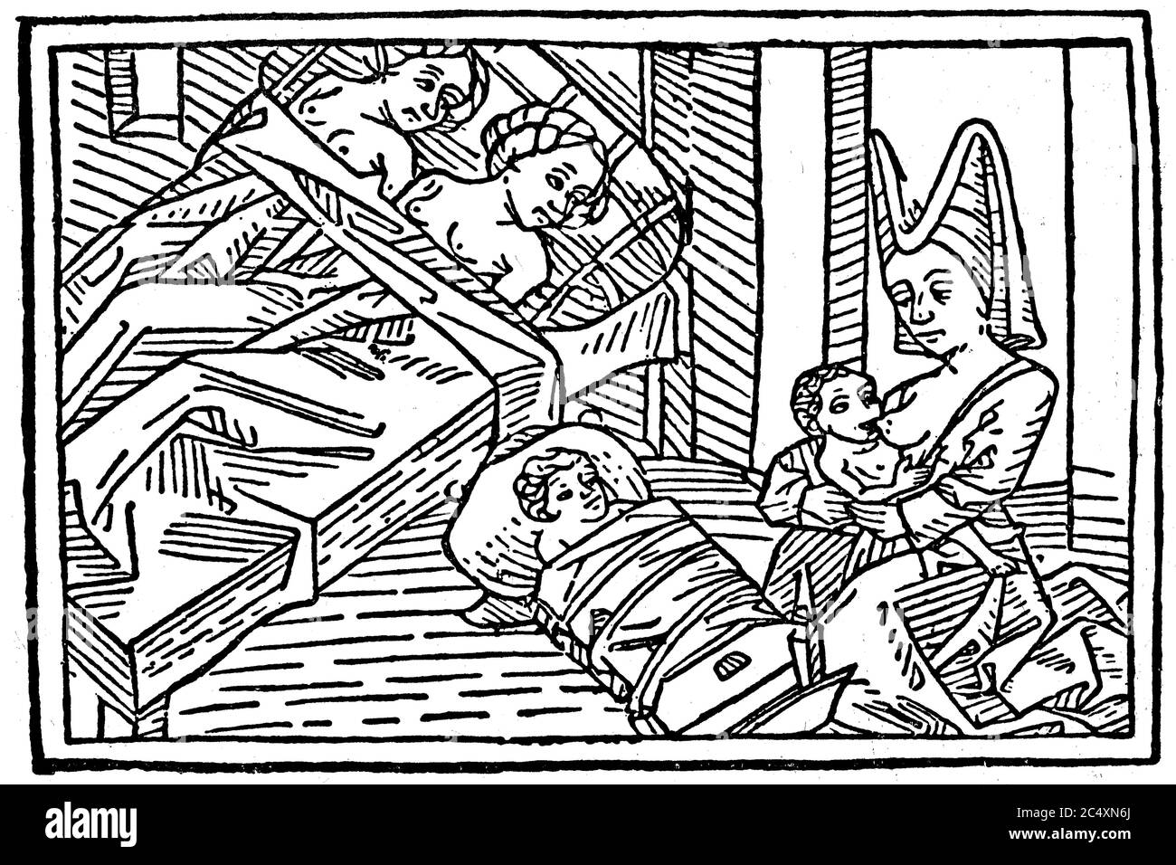 Melusine sucer son enfant la nuit. De l'Histoire des femmes Melusine, 1474 / Melusine saeugt bateaux ihr Kind. AUS Historie der Frau Melusine, 1474 Banque D'Images