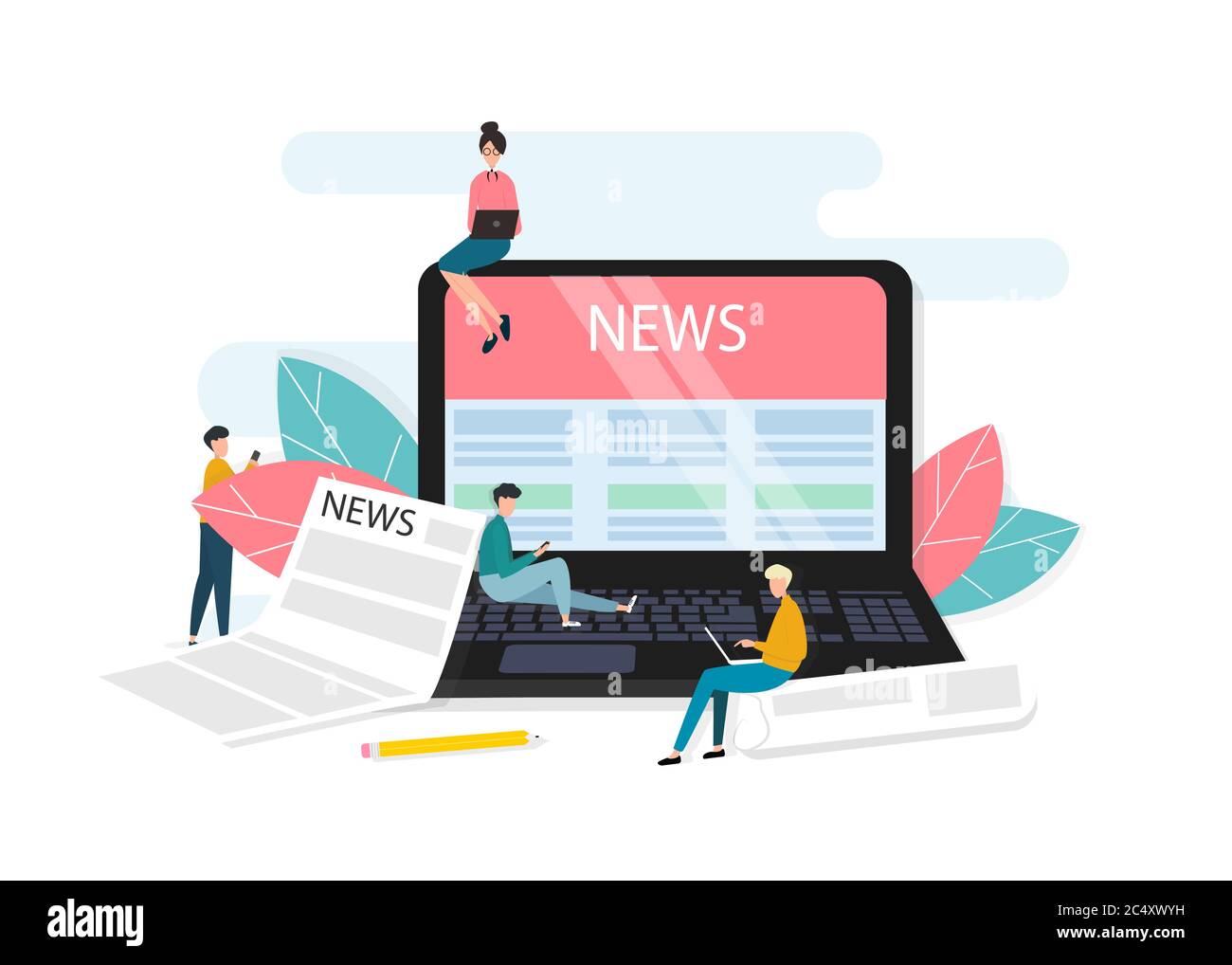 Site Web d'actualités sur l'écran de l'ordinateur portable. Actualités en ligne Illustration de Vecteur