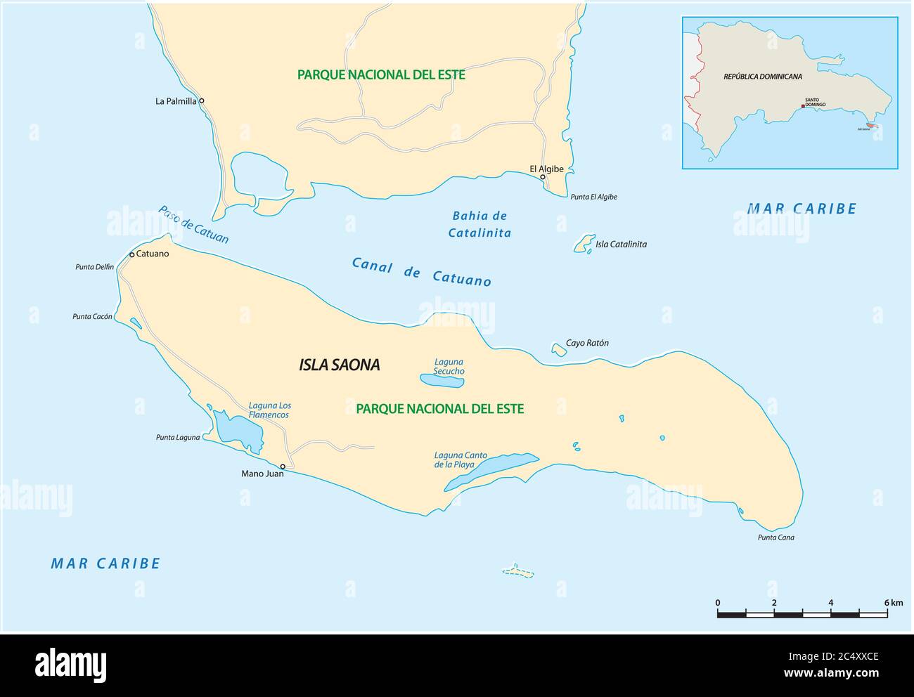 Carte vectorielle de l'île de Saona appartenant à la République dominicaine Illustration de Vecteur