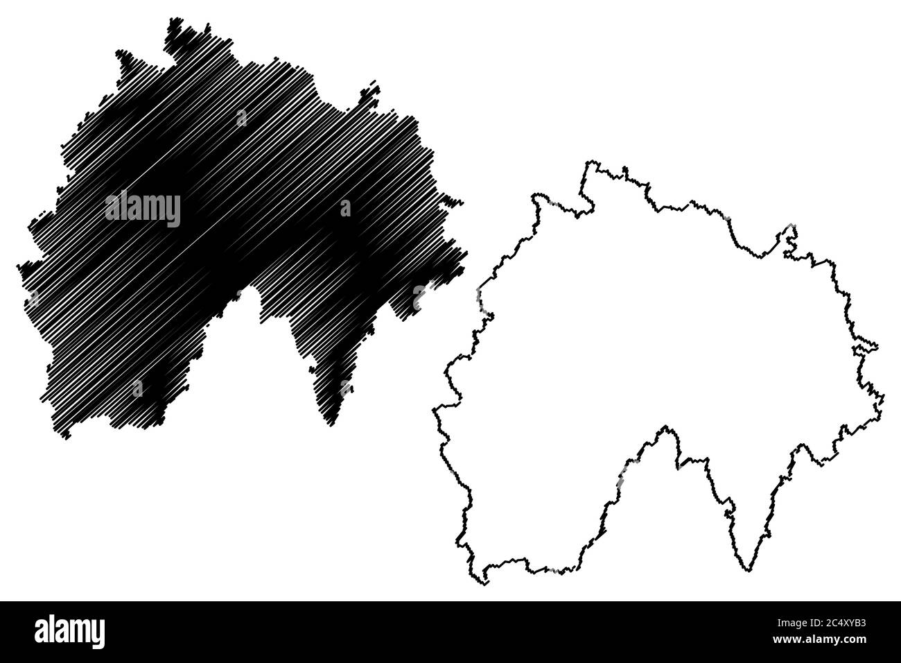 Département du Cantal (France, République française, région Auvergne-Rhône-Alpes, ARA) carte illustration vectorielle, croquis à tracer carte du Cantal Illustration de Vecteur
