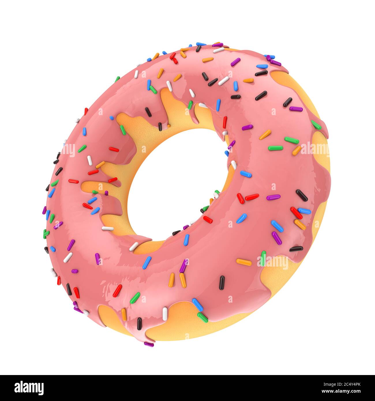 Grand fraise Rose glacé Donut avec des Sprinkles de couleur sur un fond blanc. Rendu 3d Banque D'Images