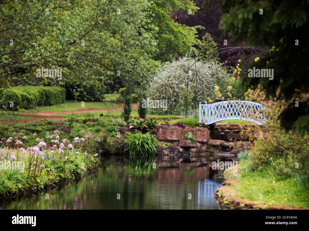 Le pont bleu en fer dans le jardin suisse Banque D'Images