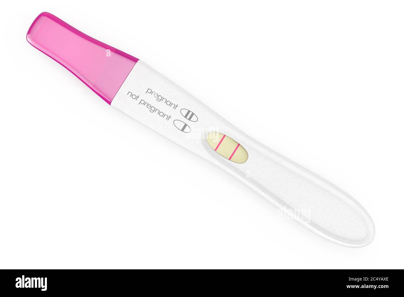 Test de grossesse positif en plastique sur fond blanc. Rendu 3d Banque D'Images