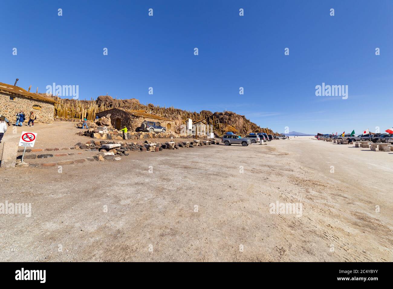 Uyuni, Bolivie - 01 octobre 2018 : visite de l'île d'Incahuasi (île de Cactus) située sur Salar de Uyuni, la plus grande surface de sel au monde, en B Banque D'Images