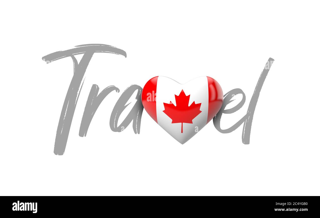 Voyage Canada amour coeur drapeau. Rendu 3D Banque D'Images
