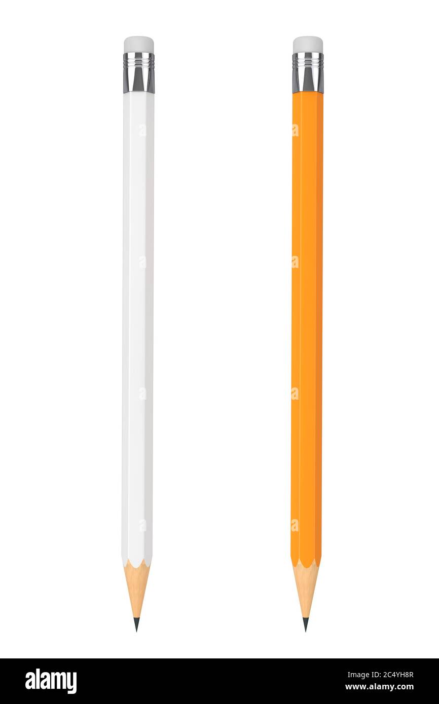 Maquette de crayon blanc et jaune avec espace vide pour votre Design sur fond blanc. Rendu 3d Banque D'Images