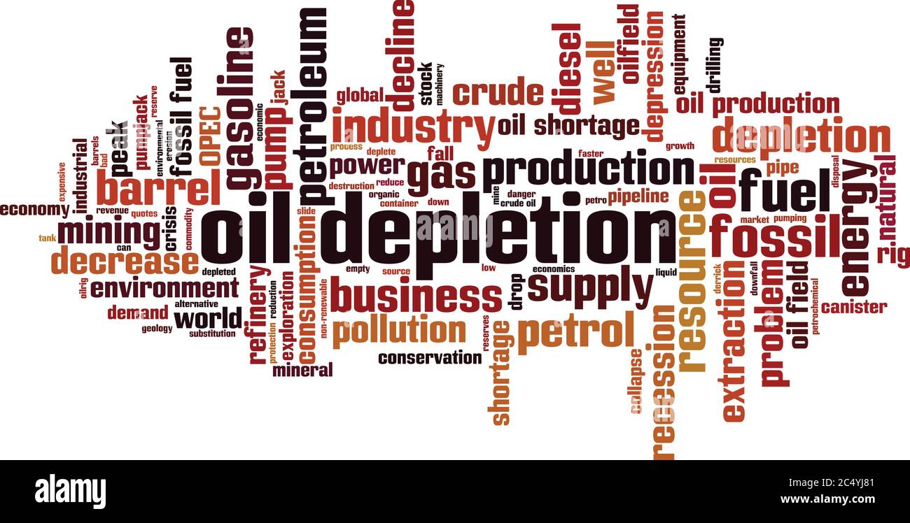 Concept de nuage de mot sur l'épuisement du pétrole. Collage de mots sur l'épuisement du pétrole. Illustration vectorielle Illustration de Vecteur