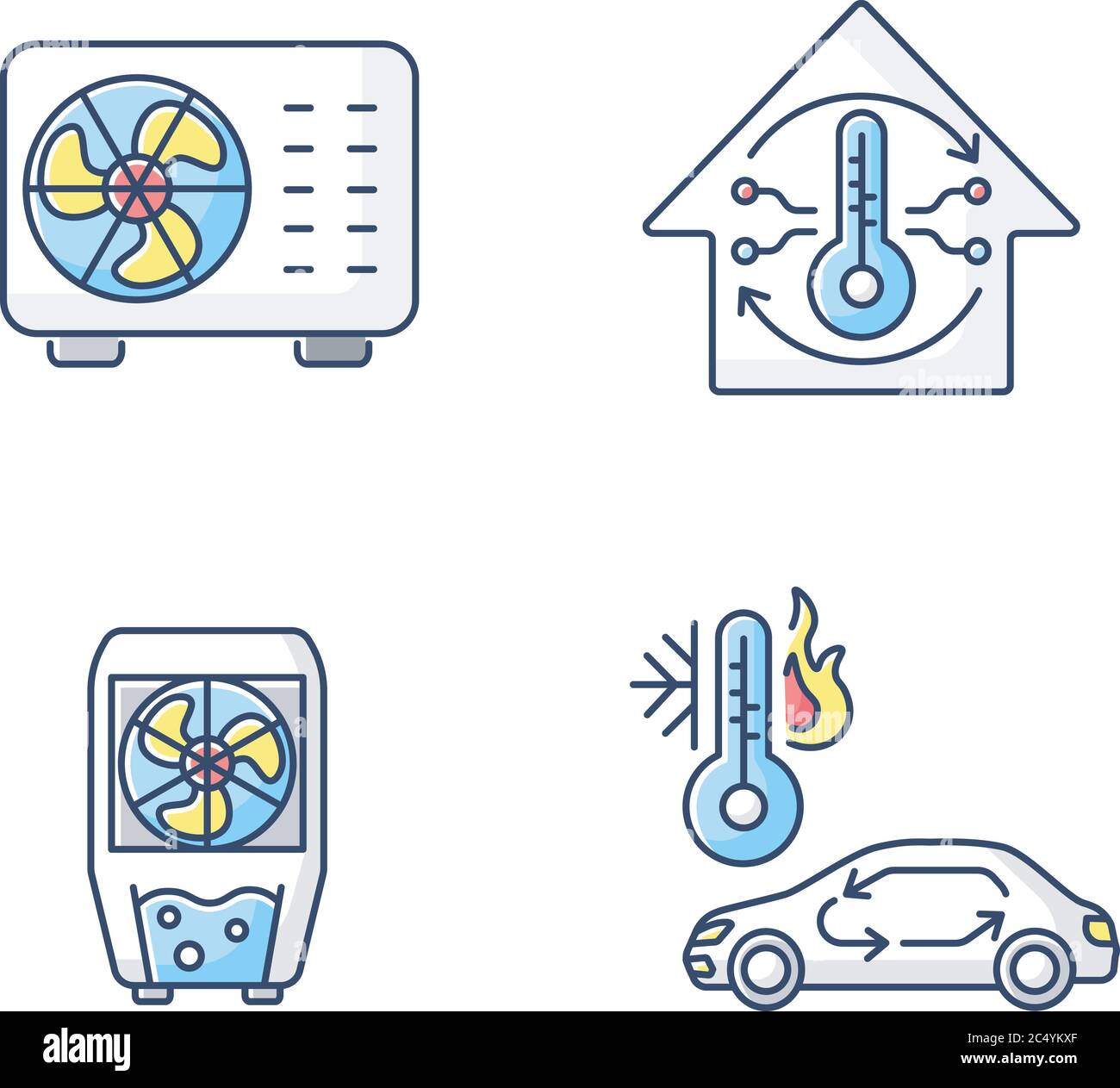 Réglage des icônes de couleur RVB de la climatisation Illustration de Vecteur