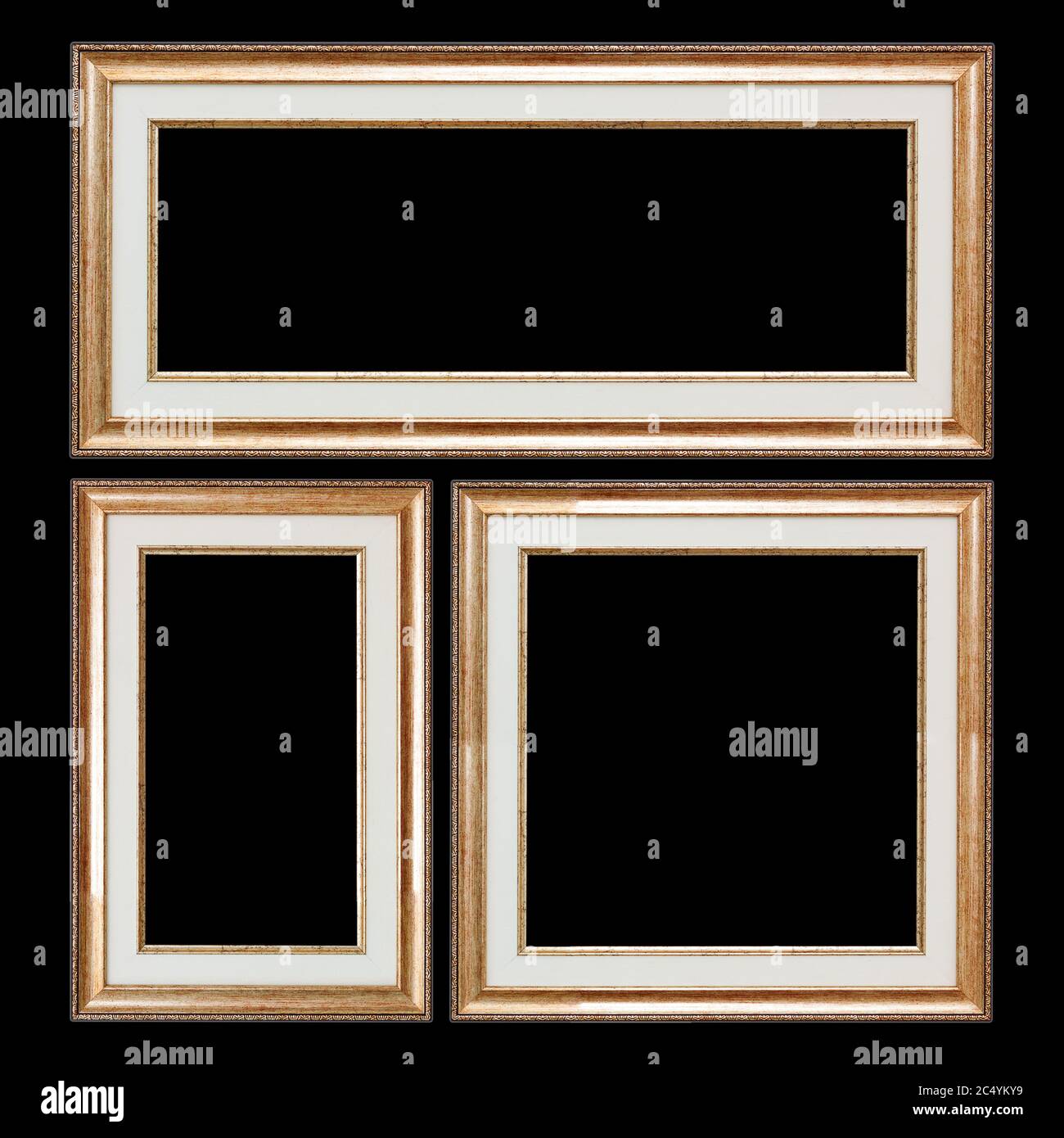 Ensemble de cadres en bois de gros plan Vintage avec espace vide pour votre Design isolé sur un fond noir Banque D'Images