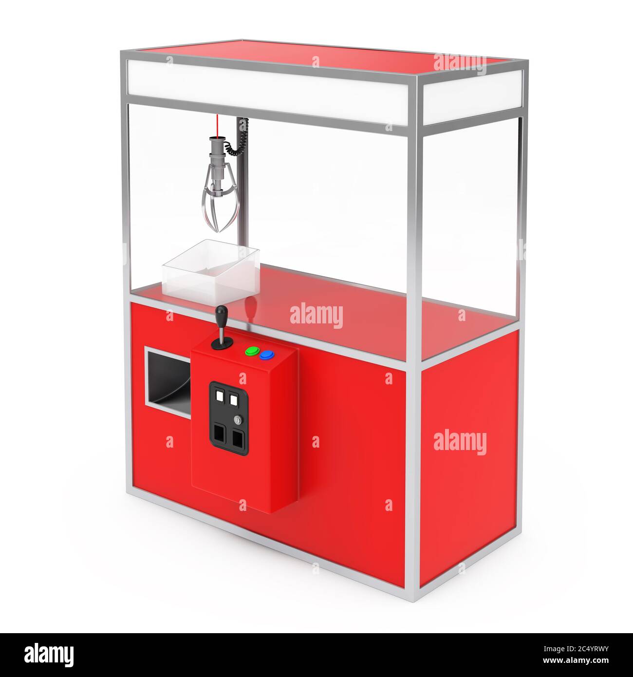 Vider Carnival Red Toy Claw Crane Arcade machine sur fond blanc. Rendu 3d. Banque D'Images