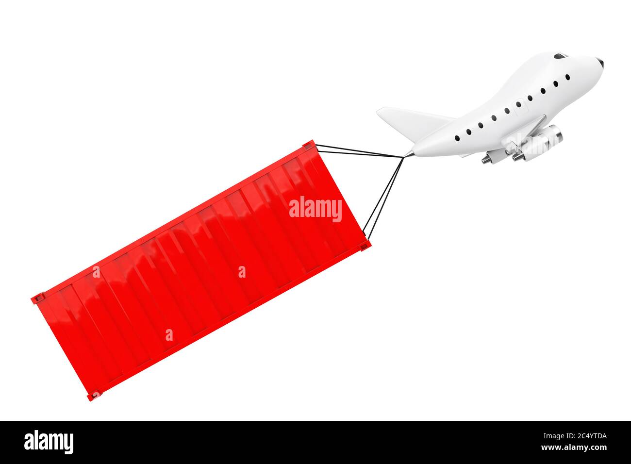 Caricature jouet avion avion porte-cargaison sur un fond blanc. Rendu 3d. Banque D'Images