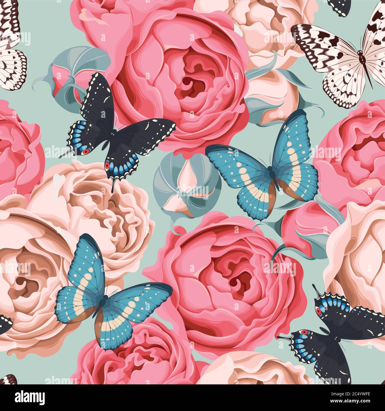 Roses pivoines et papillons sans couture Illustration de Vecteur