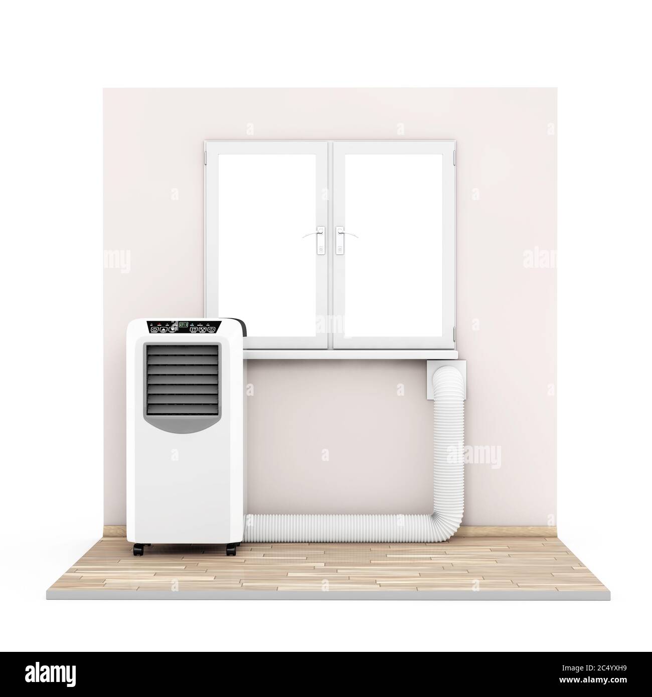 Climatiseur portatif de la salle mobile avec tuyau raccordé à la fenêtre  dans la salle sur un fond blanc. Rendu 3d Photo Stock - Alamy