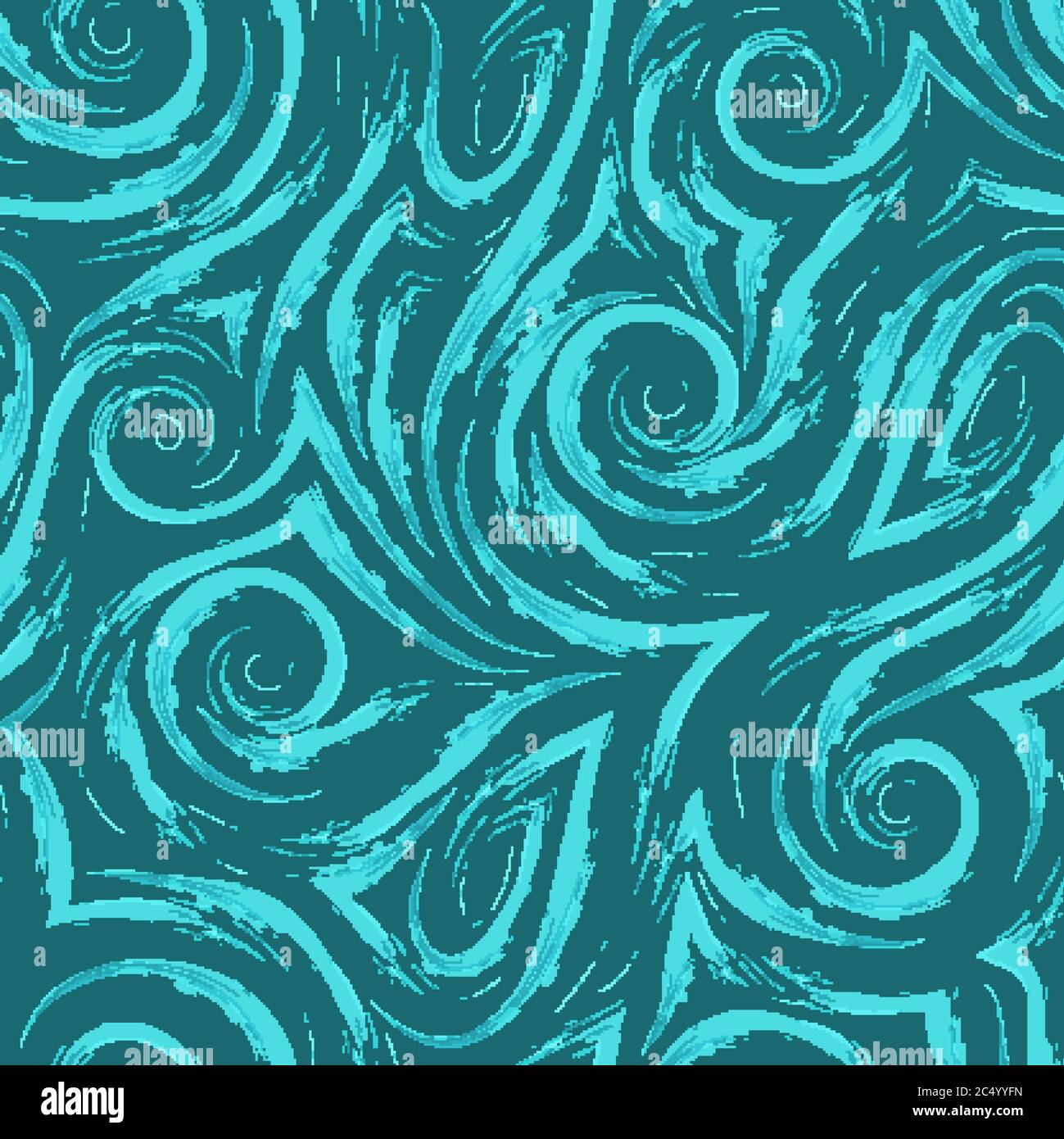 Vagues vectorielles turquoise et motif tourbillonnant sans coutures. Aquarelle pinceau texture pour le tissu ou l'emballage.tendance couleur AQUA menthe. Illustration de Vecteur