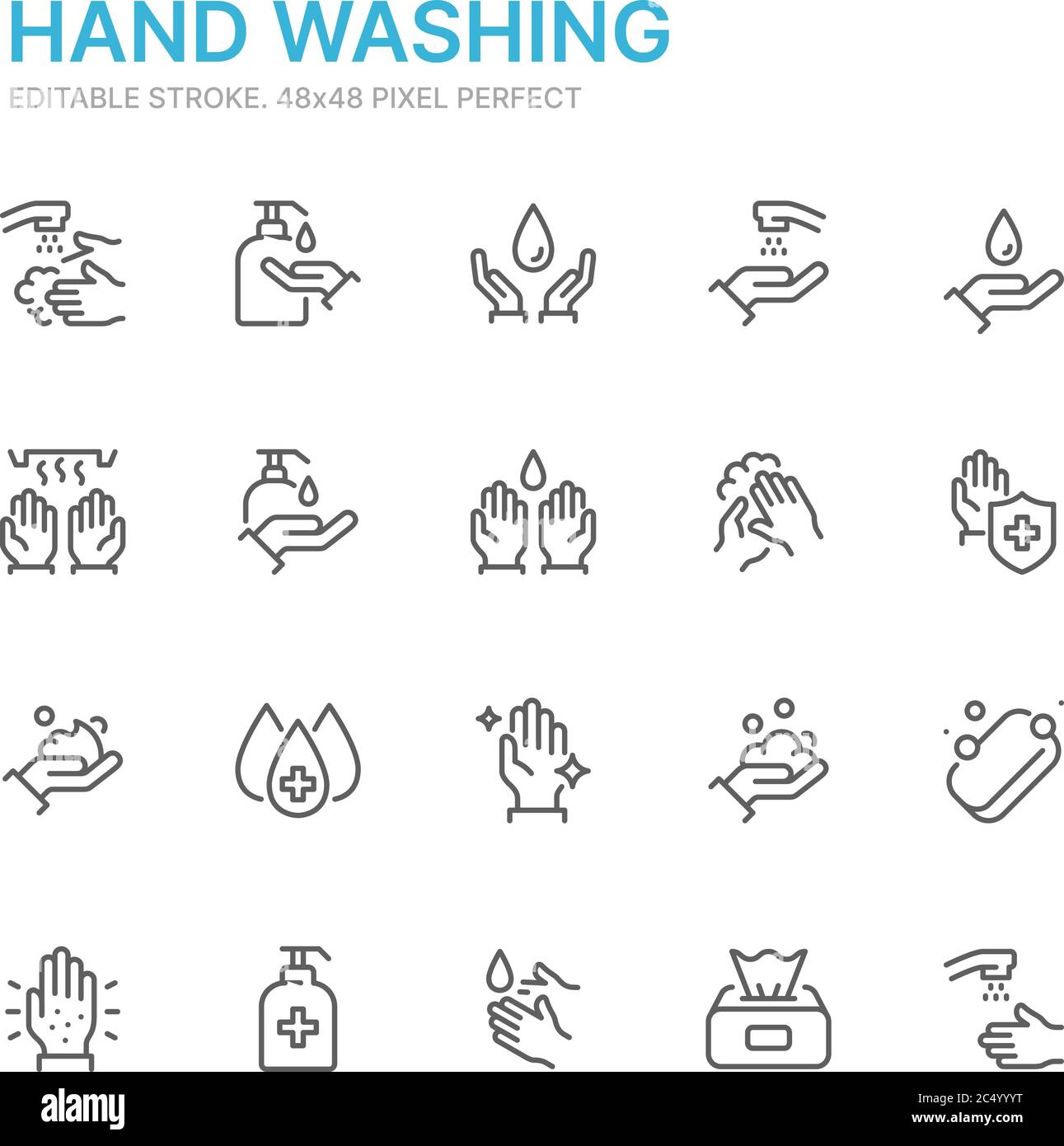 Collection d'icônes de lignes liées au lavage des mains Illustration de Vecteur