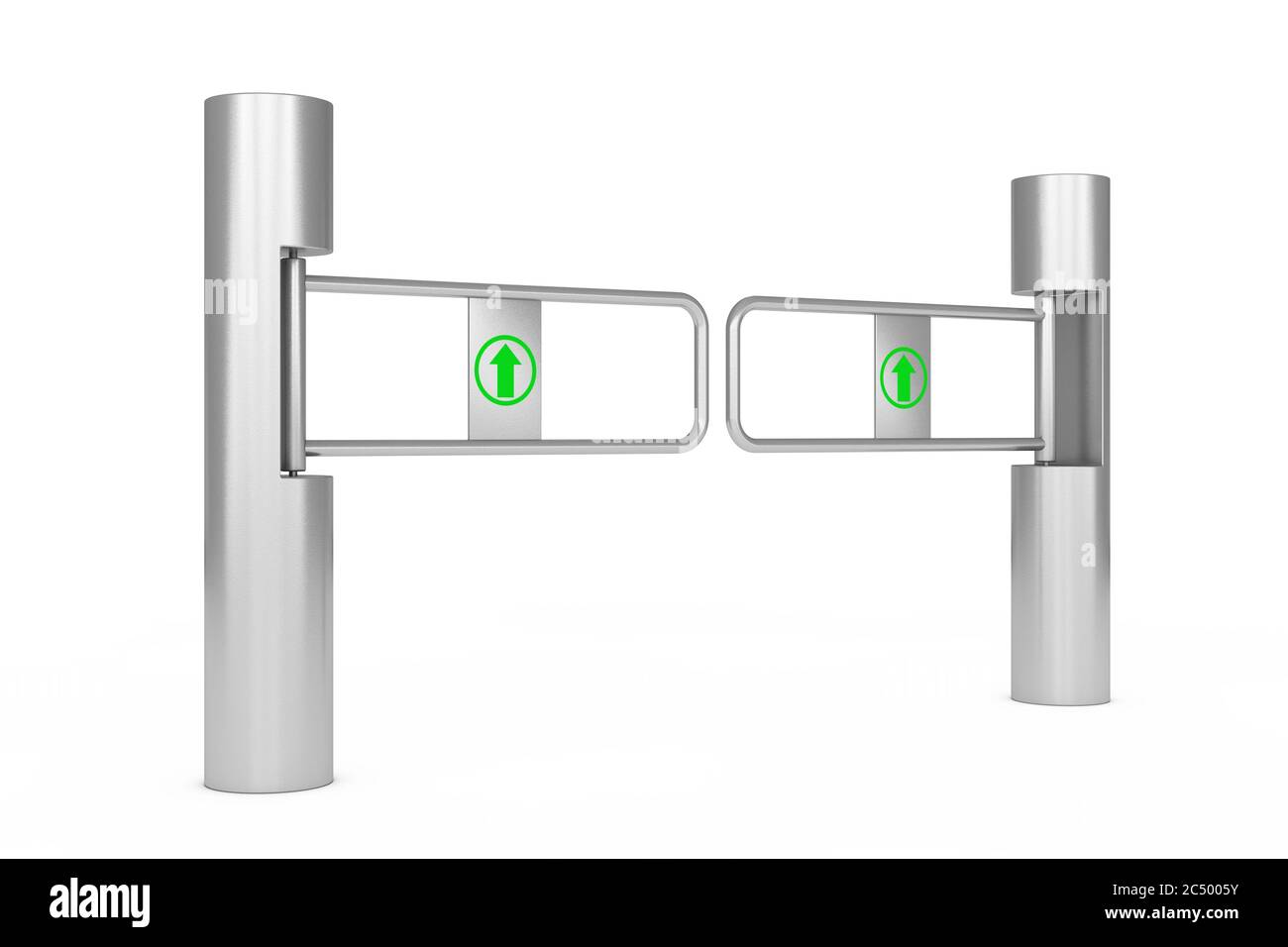 Boutique Turnstile entrée Tourniquet avec flèche sur fond blanc. Rendu 3d. Banque D'Images