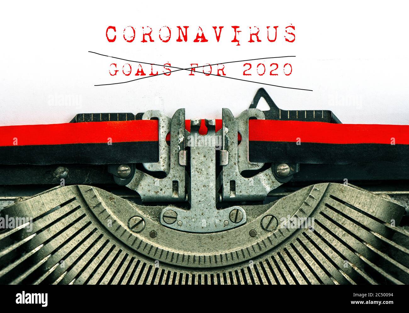 Machine à écrire vintage avec des OBJECTIFS de texte POUR 2020. Concept de coronavirus Banque D'Images