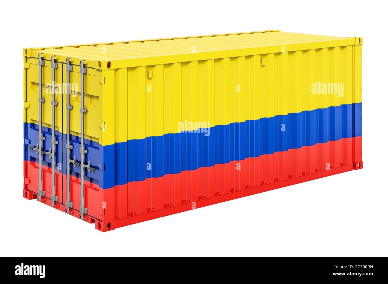 Conteneur de cargaison avec drapeau colombien, rendu 3D isolé sur fond blanc Banque D'Images