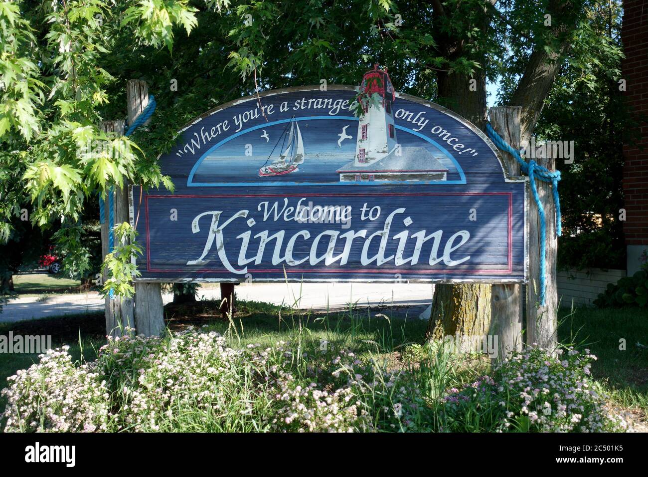 Bienvenue à Kincardine Ontario Canada Signez sur les rives du lac Huron Comté de Bruce Sud-Ouest de l'Ontario Canada Banque D'Images