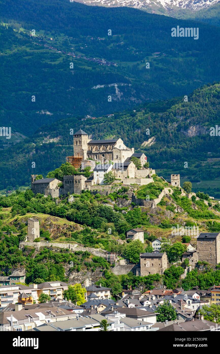 Suisse, canton du Valais, Sion, Basilique notre-Dasme-de-Valère Banque D'Images