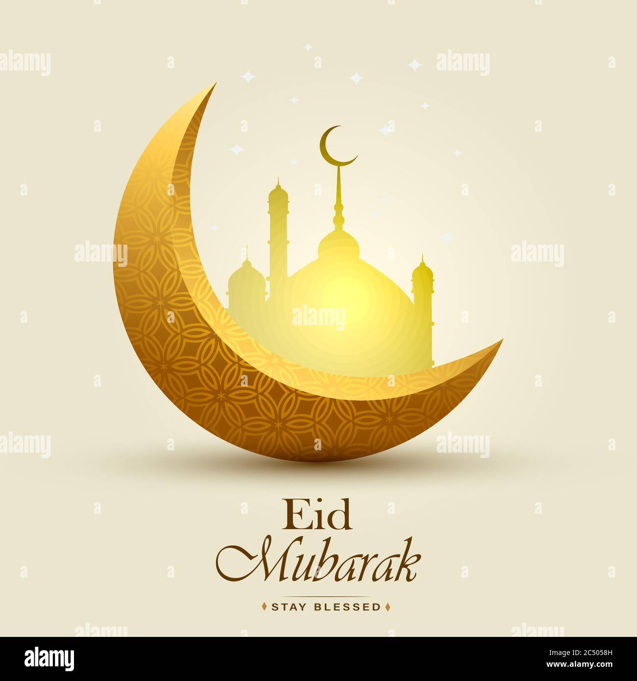 EID mubarak croissant de lune et mosquée, rester béni carte de voeux réaliste, illustration vectorielle Illustration de Vecteur