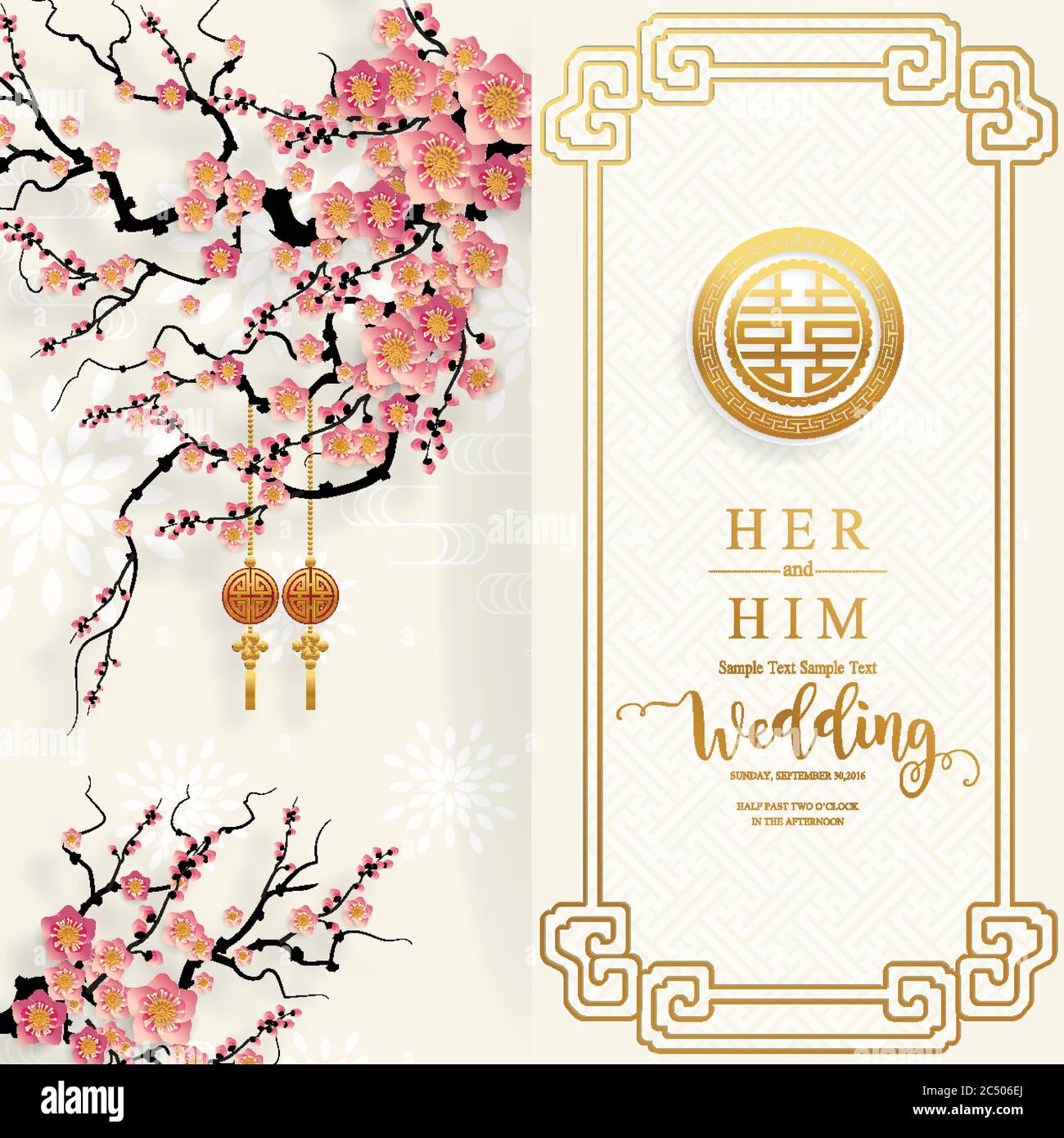 modèles de cartes d'invitation de mariage orientales chinoises avec magnifique motif sur papier couleur arrière-plan. Illustration de Vecteur