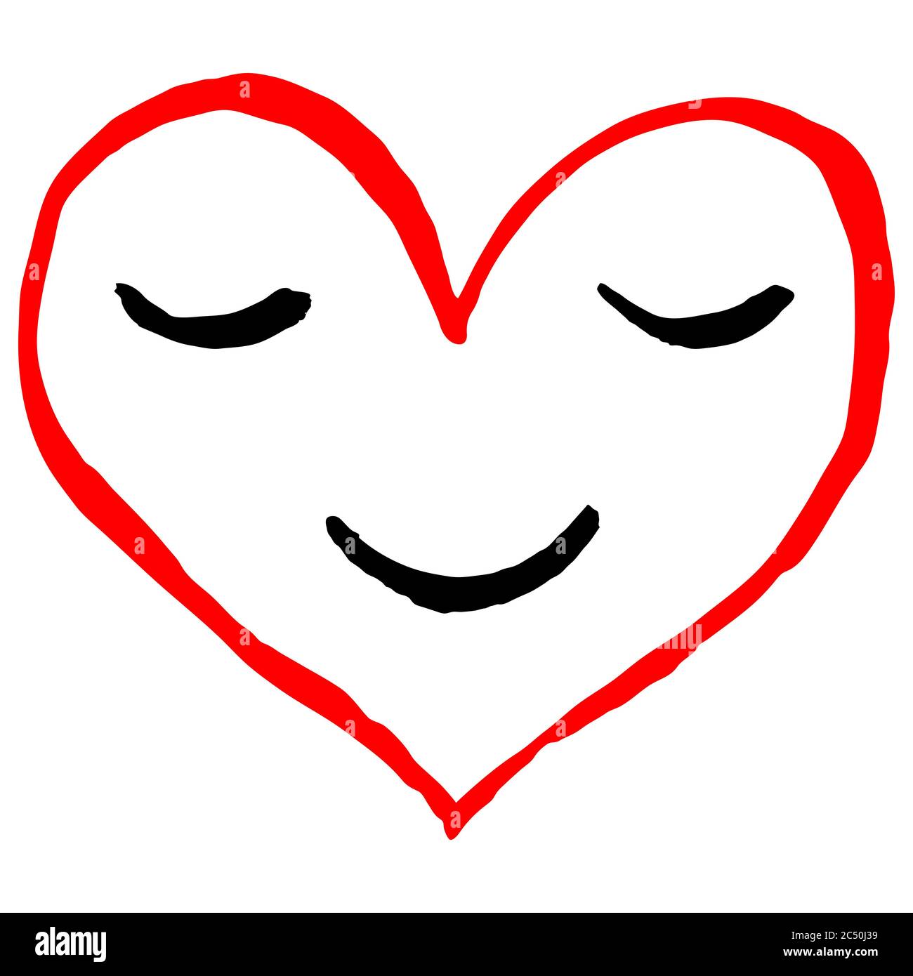 Cœur rouge souriant. Visage avec l'icône émotiji sourire. La mise en plan d'esquisse a été dessinée avec du pinceau et de l'encre. Forme récupérable isolée de l'arrière-plan. Vecteur Illustration de Vecteur